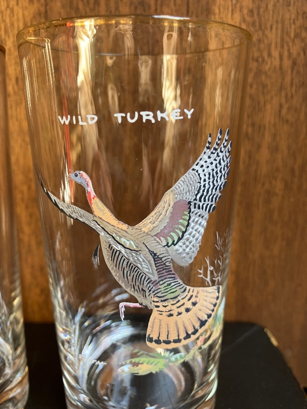 Vintage Ned Smith Game Bird Highball Glasses 22k Gold Rim MCM Glassware Barware